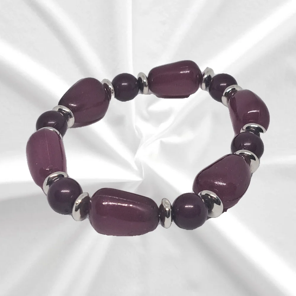 Purple Beaded Stretchy Slip-on Bracelet